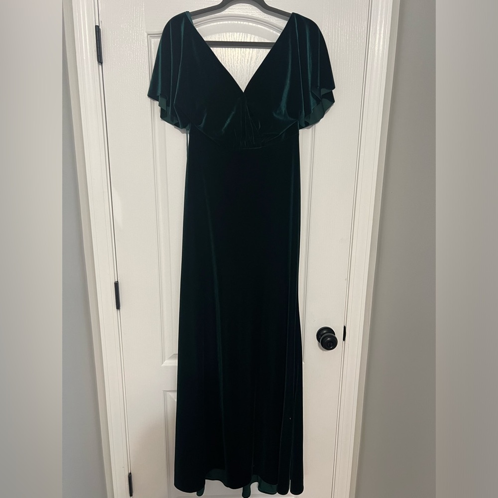 Jenny Yoo Ellis Flutter-Sleeve Open Back Stretch Velvet Gown